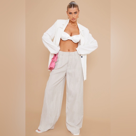 Stone Woven Linen Feel Tailored High Waist Wide Leg Pants in color STONE - Picture 1 of 5